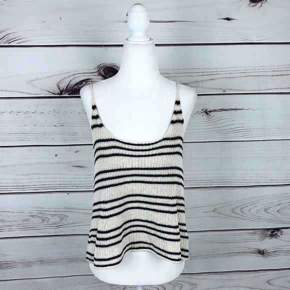 BDG Knitted Stripe Cream & Navy Tank Top Medium - Picture 1 of 7